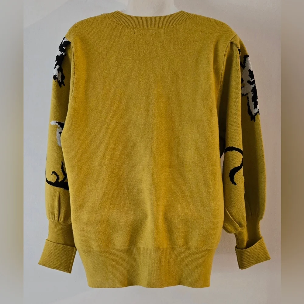 Marc New York Andrew Marc Pullover Sweater Sz Large Gold Black White Euc LS - Picture 3 of 8